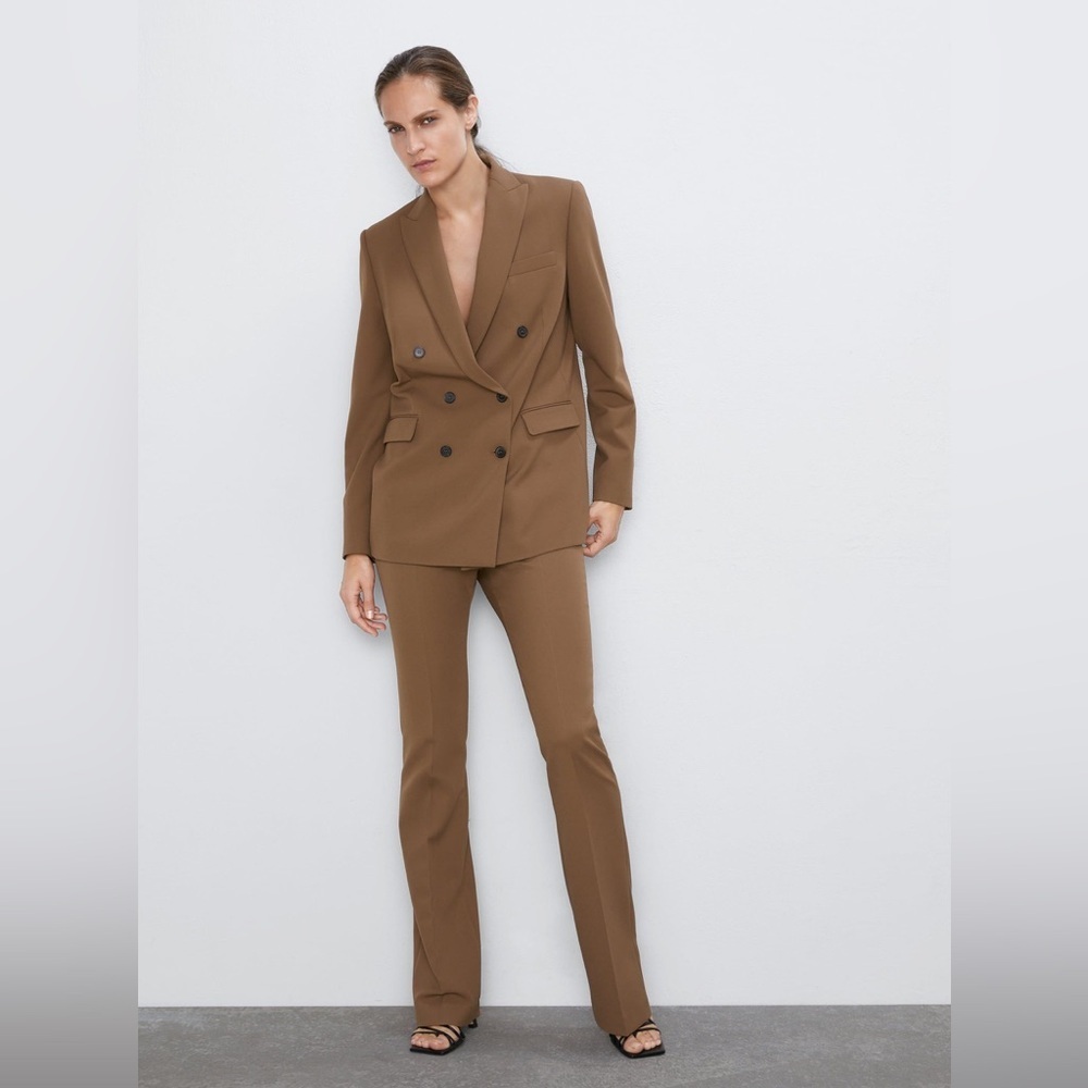 Zara Brown Tan Double Breasted Oversized 90s minimalist Blazer - Picture 3 of 13